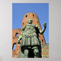 Statue of roman on front or ancient ruins poster