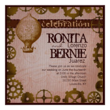 Steampunk hot air balloon wedding template personalized invite