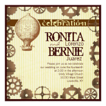 Steampunk hot air balloon wedding template personalised invite