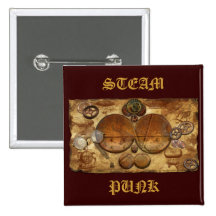 Steampunk Nostalgic Industrial-themed Artwork Pinback Buttons