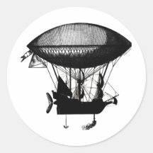 Steampunk pirate airship round sticker