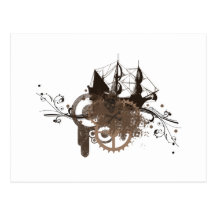Steampunk pirate ship post cards