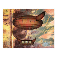 Steampunk Vintage Bronze Airship Postcard