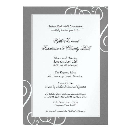 Steel grey frame enchanted swirl gala formal event invitations
