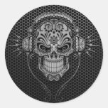 Steel Mesh DJ Sugar Skull Round Sticker