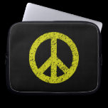 Stencilled Peace Symbol - Banana on Blk laptop sleeves
