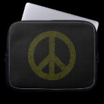 Stencilled Peace Symbol - Dark Olive on Black laptop sleeves