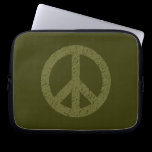 Stencilled Peace Symbol - Dp Olive on Dk Olive laptop sleeves