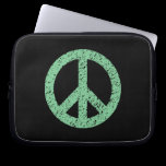 Stencilled Peace Symbol - Faded Green on Blk laptop sleeves