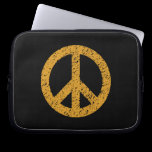 Stencilled Peace Symbol - Gold on Blk laptop sleeves