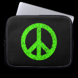 Stencilled Peace Symbol - Green on Black laptop sleeves