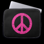 Stencilled Peace Symbol - Hot Pink on Blk laptop sleeves