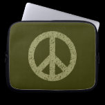 Stencilled Peace Symbol - Khaki on Dk Olive laptop sleeves