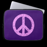Stencilled Peace Symbol - Lilac on Dp Purple laptop sleeves