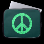 Stencilled Peace Symbol - Mint Grn on Dk Grn laptop sleeves
