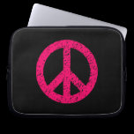 Stencilled Peace Symbol - Neon Red on Blk laptop sleeves