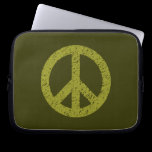 Stencilled Peace Symbol - Olive on Dk Olive laptop sleeves