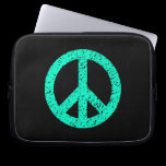 Stencilled Peace Symbol - Turquoise on Blk laptop sleeves