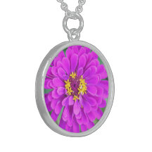 Sterling Silver Round Necklace, "FUCHSIA FLORAL"