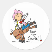Stick  Cowgirl Riding Bull Stickers