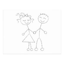 Stick Figure Boy and Girl Post Card