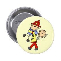 Stick Figure Firefighter Saving Lives Pinback Buttons