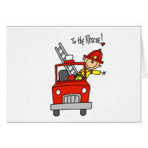 Stick Figure Firefighter with Fire Engine Cards