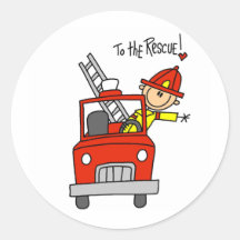 Stick Figure Firefighter with Fire Engine Stickers