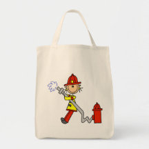 Stick Figure Firefighter with Hose Canvas Bags