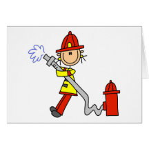 Stick Figure Firefighter with Hose Card