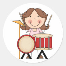 Stick Figure Girl With Drums Round Stickers