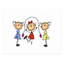 Stick Figure GIrls Jumping Rope Post Cards