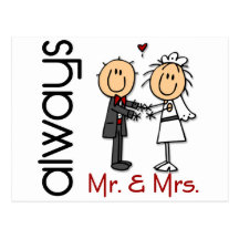 Stick Figure Wedding Couple Mr. & Mrs. Always Postcard