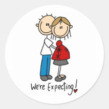 Stick Figure We're Expecting Round Sticker