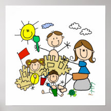 Stick Figures Family Beach Fun Print