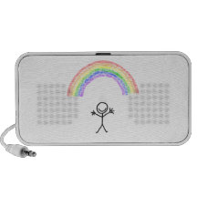 Stick man under a rainbow speaker