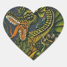 Sticker Angry Green Dragon Heart Claw Spit