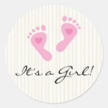 Stickers: Baby girl pink footprints - It's a Girl!