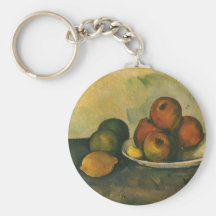 Still Life w Apples by Cezanne, Impressionism Art Keychain
