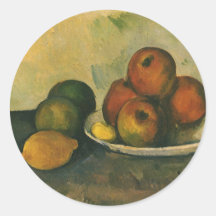 Still Life w Apples by Cezanne, Impressionism Art Round Stickers