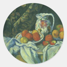 Still Life w Curtain Flowered Pitcher by Cezanne Round Sticker
