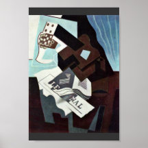 Still Life With Guitar Book And Newspaper By Gris Poster