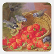Still Life with Strawberries and Bluetits Square Sticker