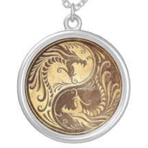 Stone Yin Yang Dragons Personalized Necklace