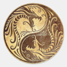 Stone Yin Yang Dragons Round Stickers