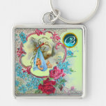 STORK BABY BOY SHOWER GEM MONOGRAM KEY CHAINS
