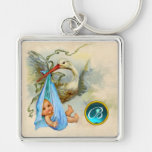 STORK BABY BOY SHOWER GEM MONOGRAM KEYCHAINS