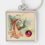 STORK BABY GIRL SHOWER GEM MONOGRAM KEYCHAINS