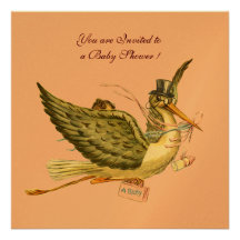 STORK BABY SHOWER ,gold metallic Personalized Invitations