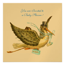 STORK BABY SHOWER ,gold metallic Custom Invitations